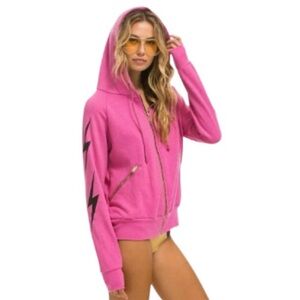 NWOT Aviator Nation 4 Bolt Relaxed Zip Hoodie Paris Pink Size L